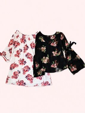 LilyRose Floral Bundle Large Pink Rose Dress & Black Floral Top